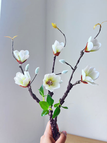 Faux Magnolia Flowers Arrangement Artificial Flora High Class Touch - Home Decor 3 units 