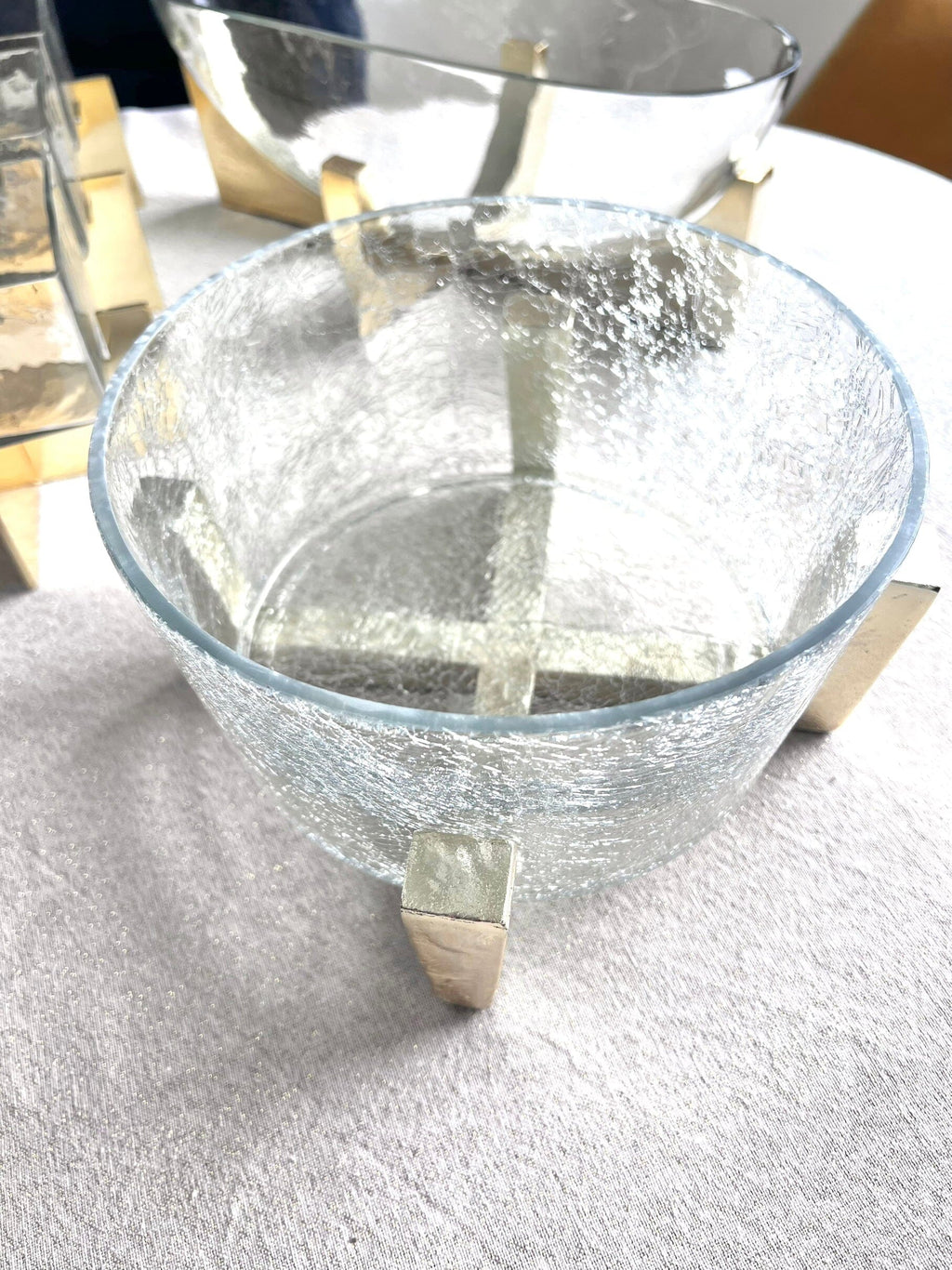 Glass Fruit Bowl with Gold Metal Stand Serving Bowls High Class Touch - Home Decor 