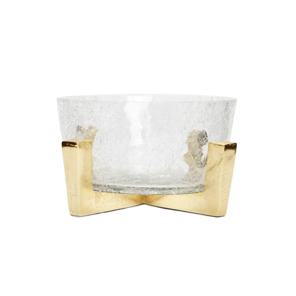 Glass Fruit Bowl with Gold Metal Stand Serving Bowls High Class Touch - Home Decor 