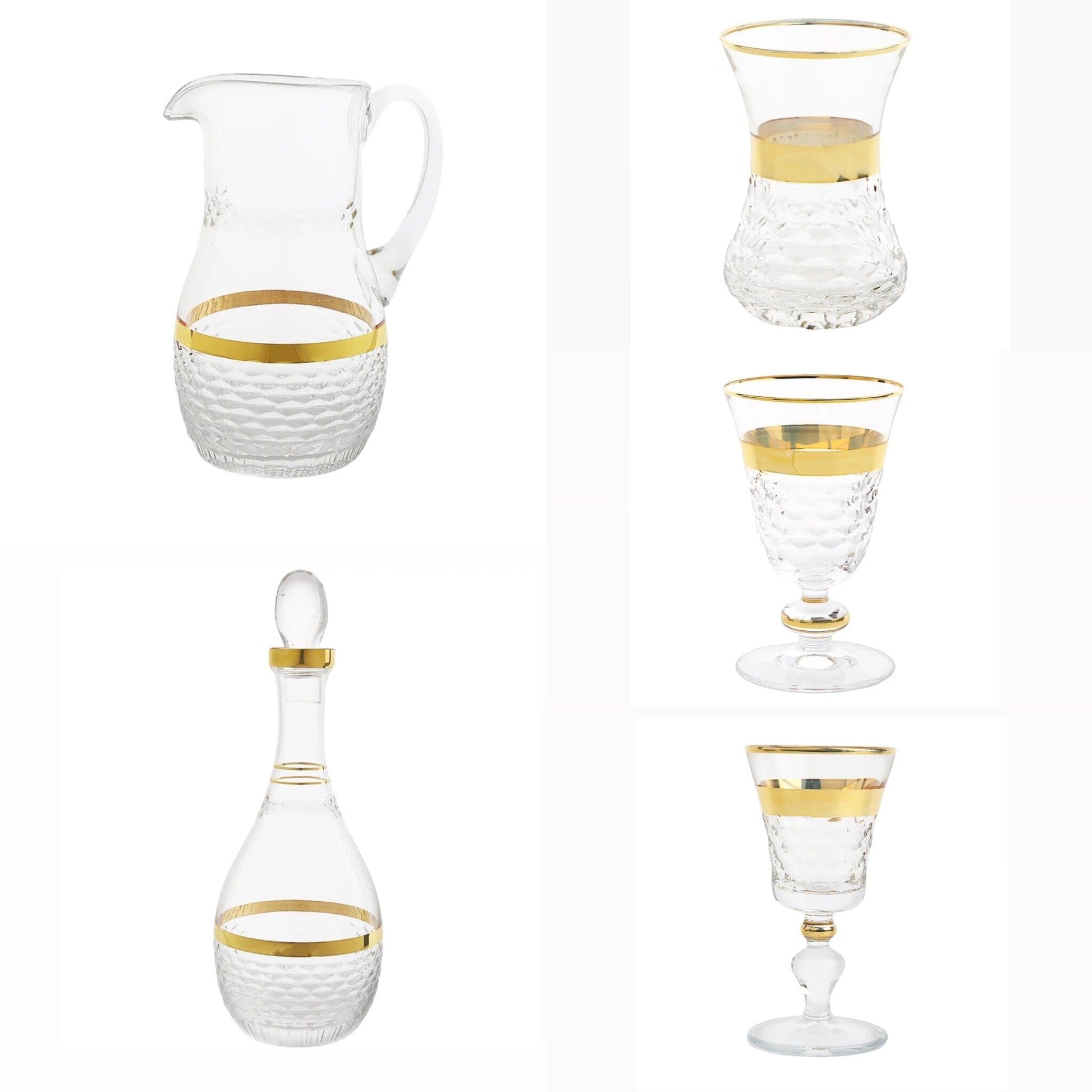 Glass Pitcher with Gold Rim and Crystal Diamond Texture Pitcher High Class Touch - Home Decor 