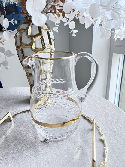 Glass Pitcher with Gold Rim and Crystal Diamond Texture Pitcher High Class Touch - Home Decor 