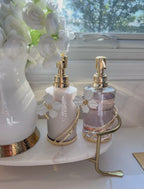 Glass Soap & Lotion Dispenser with white Lily Flower - High Class Touch