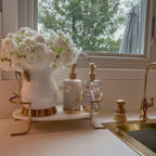Glass Soap & Lotion Dispenser with white Lily Flower - High Class Touch