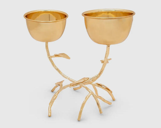 Gold 2 Branch Relish Dish Snack Bowls High Class Touch - Home Decor 