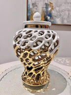 Gold and White Design Ginger Jar Medium - High Class Touch