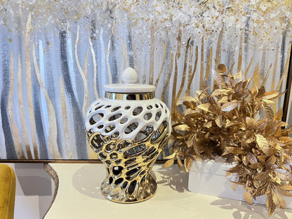 Gold and White Design Ginger Jar Medium GingerJar High Class Touch - Home Decor 