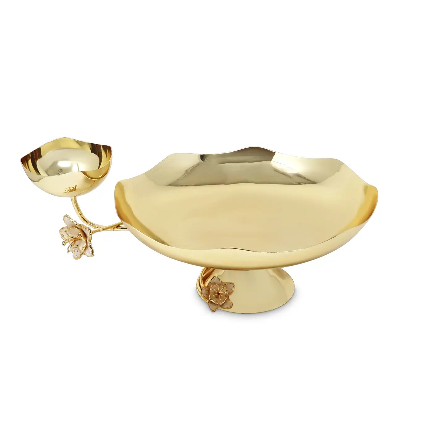 Gold Bowl Stand with flower design, 12" Serving Bowls High Class Touch - Home Decor 