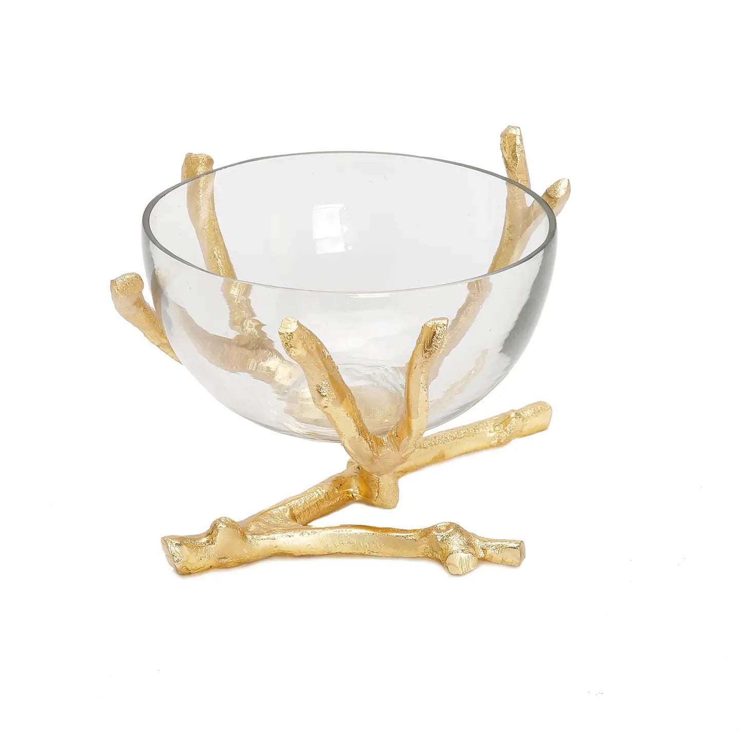 Gold Brass Twig Base Removable Glass Bowl Decorative Bowls High Class Touch - Home Decor Small 