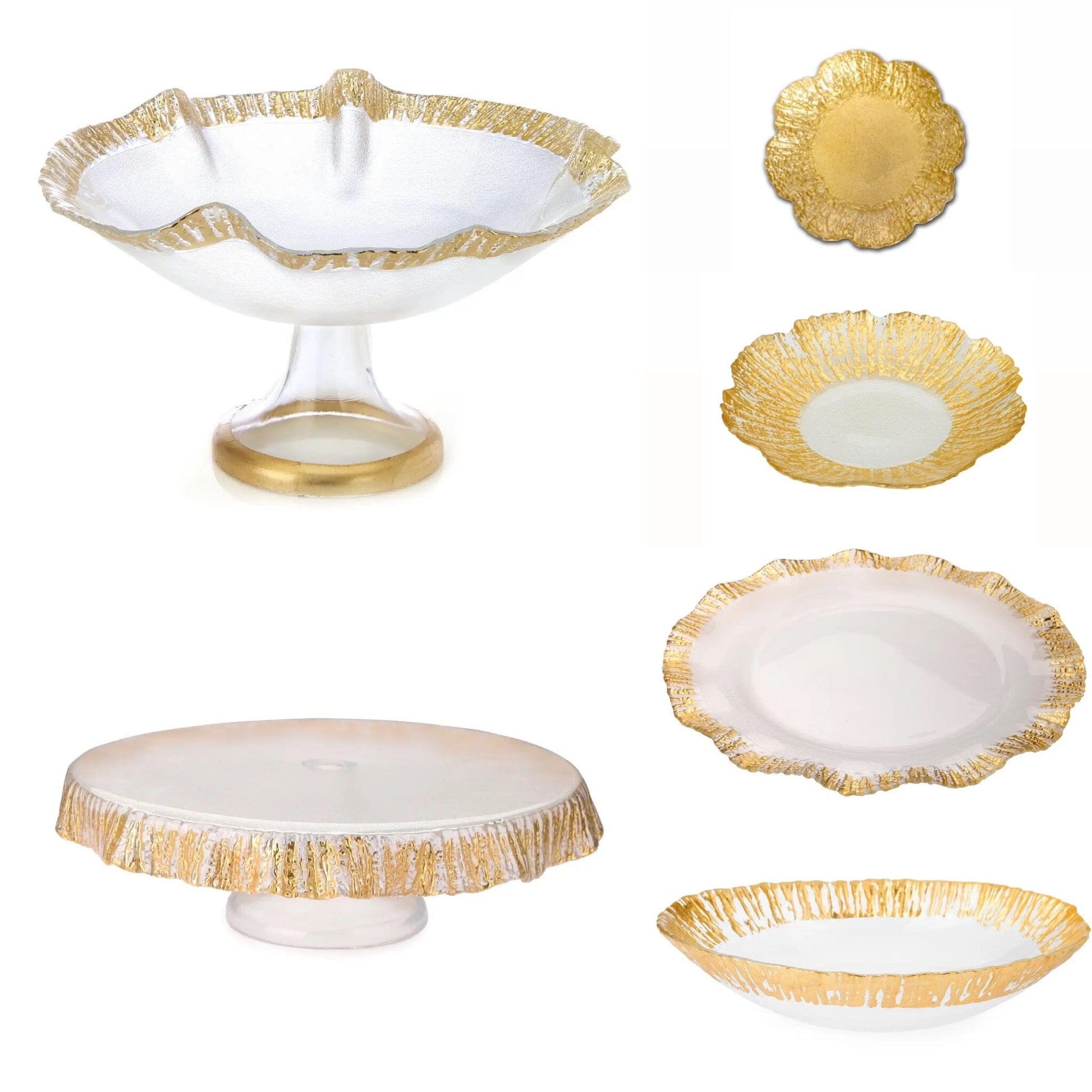 Gold Brushed Scalloped Flower Shaped Dessert Plates - Set of Four High Class Touch - Home Decor 