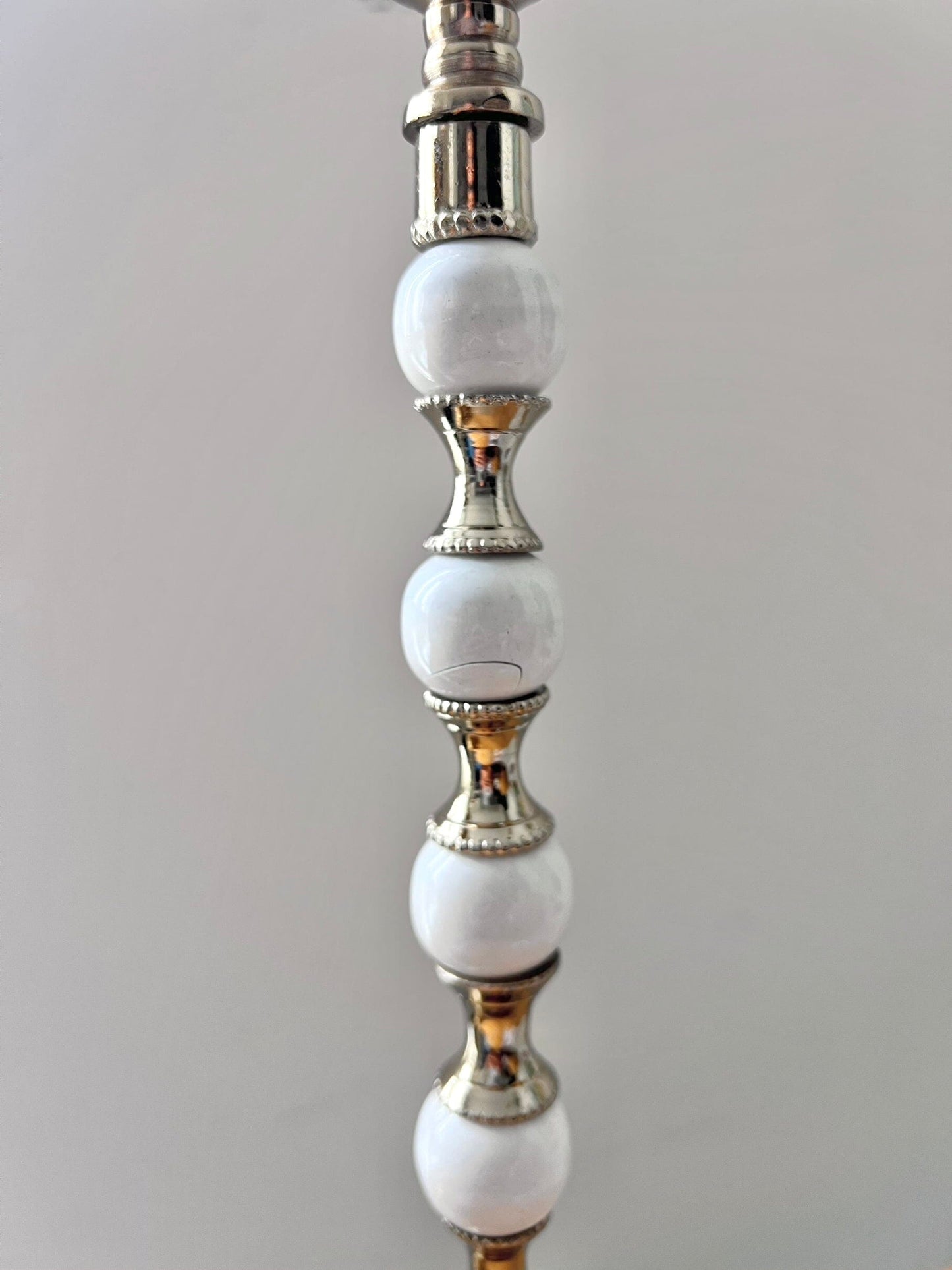 Gold Candle Holder White and Gold Beaded Stem (with imperfection) Candle Holders High Class Touch - Home Decor Tall 