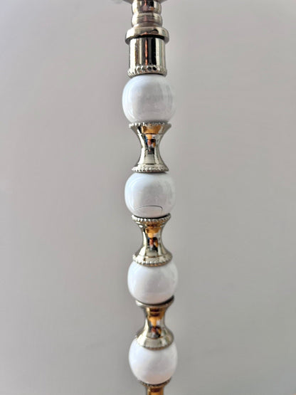 Gold Candle Holder White and Gold Beaded Stem (with imperfection) Candle Holders High Class Touch - Home Decor Tall 