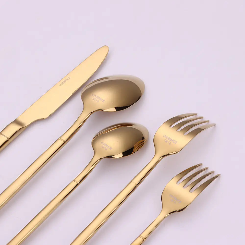 Gold Flat Handle 20 Pc Flatware Set, Service For 4 Cutlery High Class Touch - Home Decor 