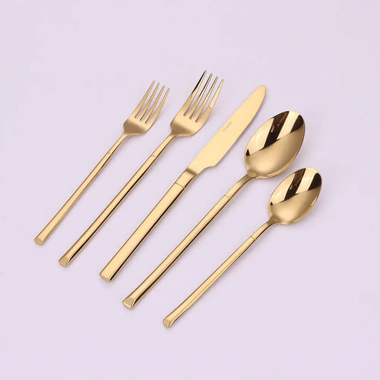 Gold Flat Handle 20 Pc Flatware Set, Service For 4 Cutlery High Class Touch - Home Decor 