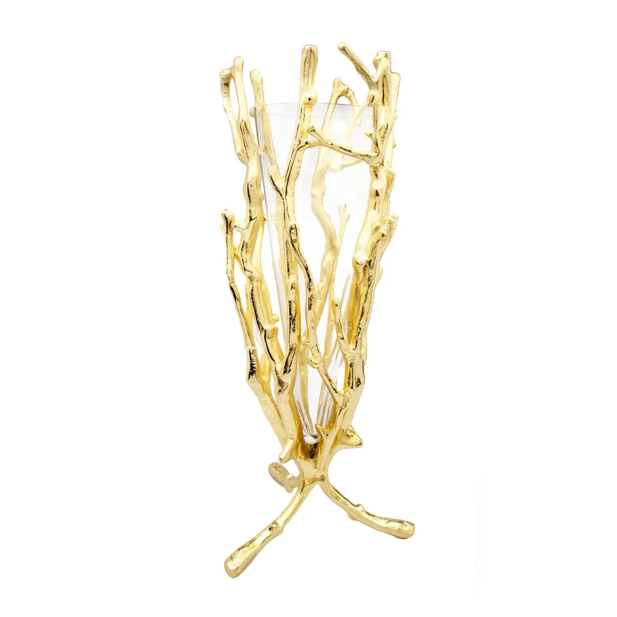 Gold Floral Vase with Removable Glass Insert Vases High Class Touch - Home Decor 