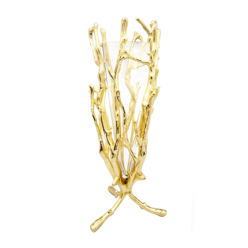 Gold Floral Vase with Removable Glass Insert Vases High Class Touch - Home Decor 