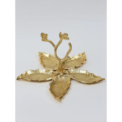 Gold Flower Shaped Leaf 5 Sectional Candy Dish Decorative Plates High Class Touch - Home Decor 