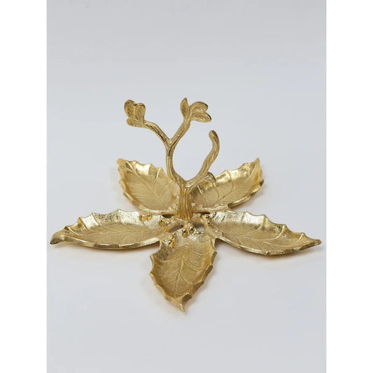 Gold Flower Shaped Leaf 5 Sectional Candy Dish Decorative Plates High Class Touch - Home Decor 