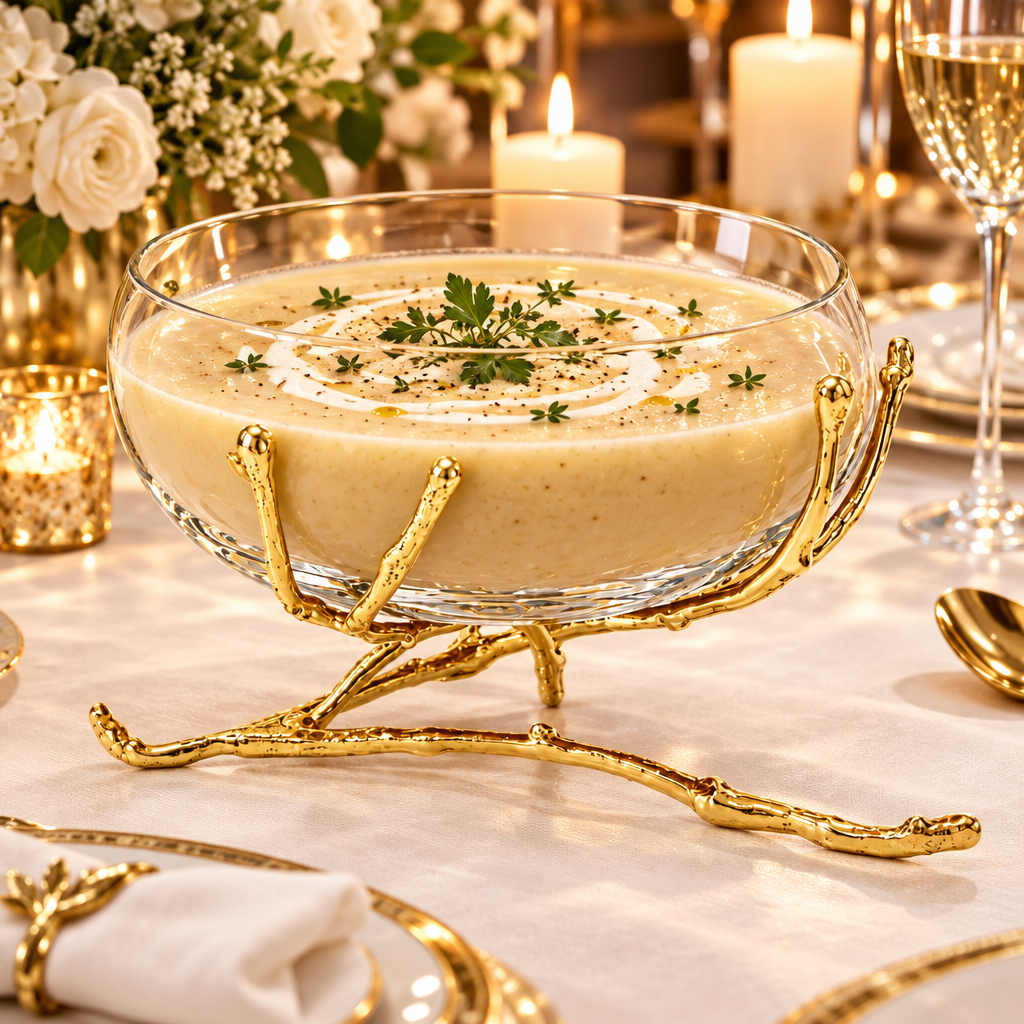 Luxury Gold Fruit Bowl – Glass Bowl with Brass Twig Base | Elegant Table Centrepiece