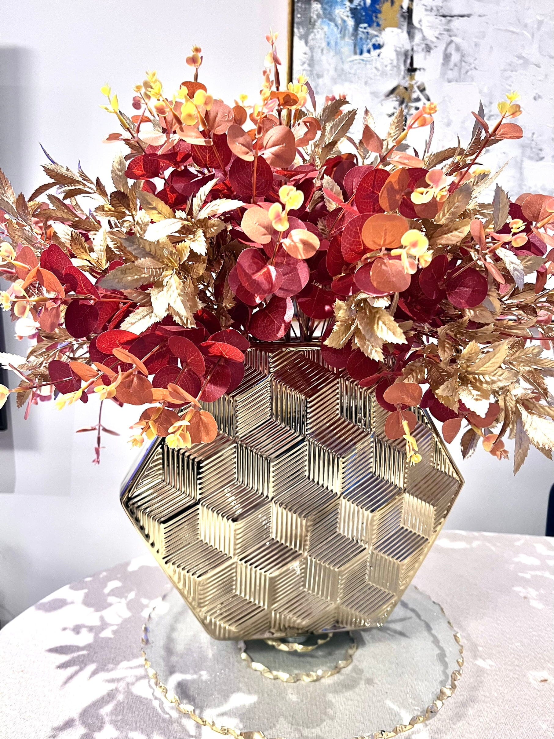 Gold Hexagon Shaped Vase Vases High Class Touch - Home Decor 