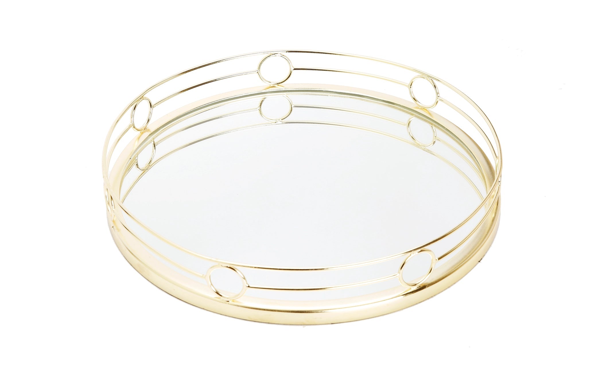Gold Loop Design Round Mirror Tray - 15.5"D Decorative Trays High Class Touch - Home Decor 