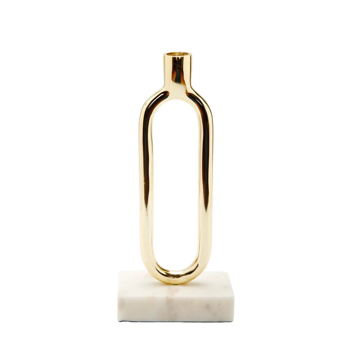 Gold Loop Taper Candle Holder On Marble Base - 11.75"H Candle Holders High Class Touch - Home Decor 