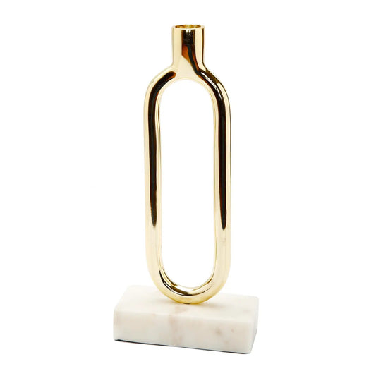 Gold Loop Taper Candle Holder On Marble Base - 11.75"H Candle Holders High Class Touch - Home Decor 