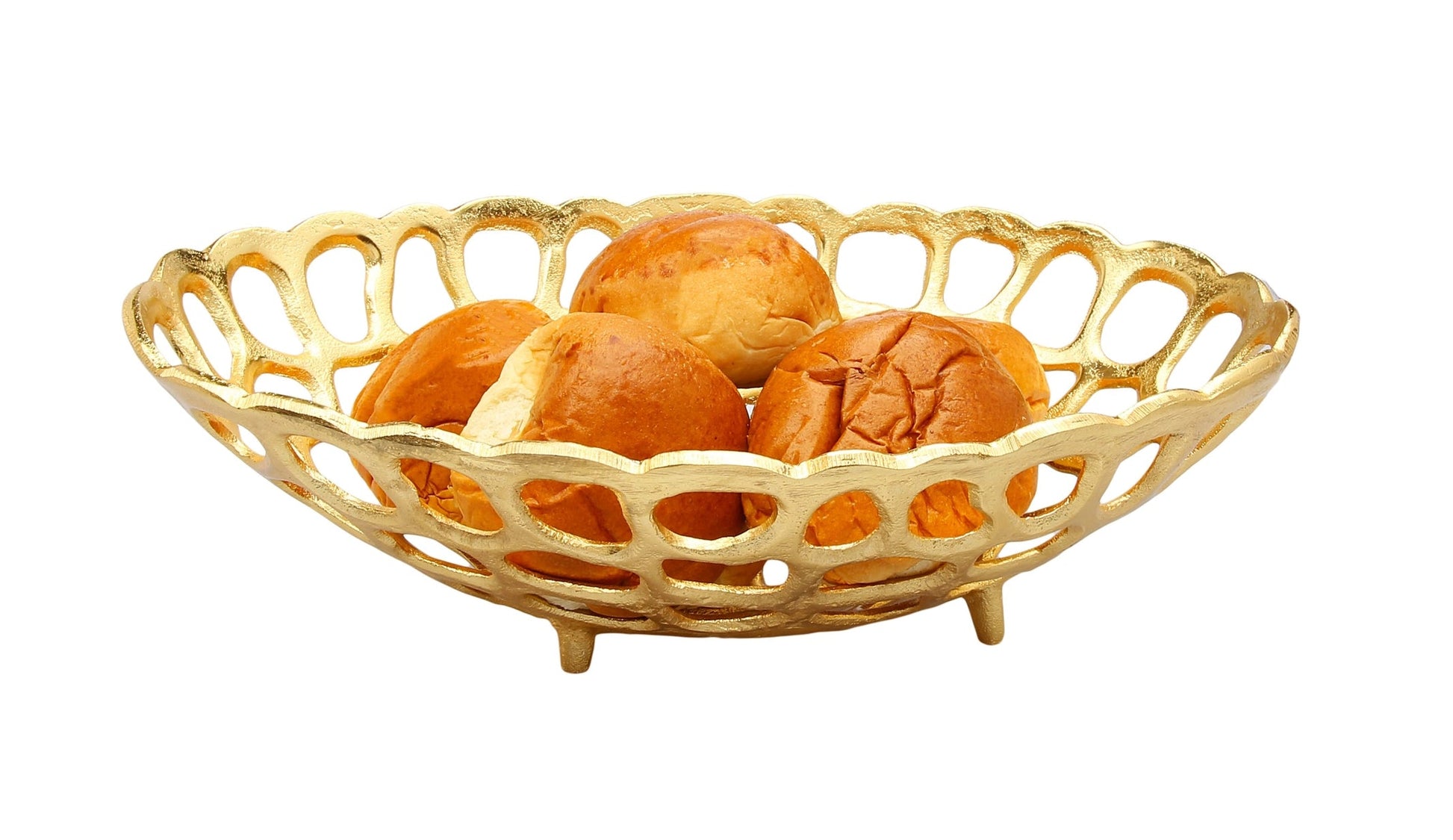 Gold Oval Looped Bread Basket Decorative Bowls High Class Touch - Home Decor 