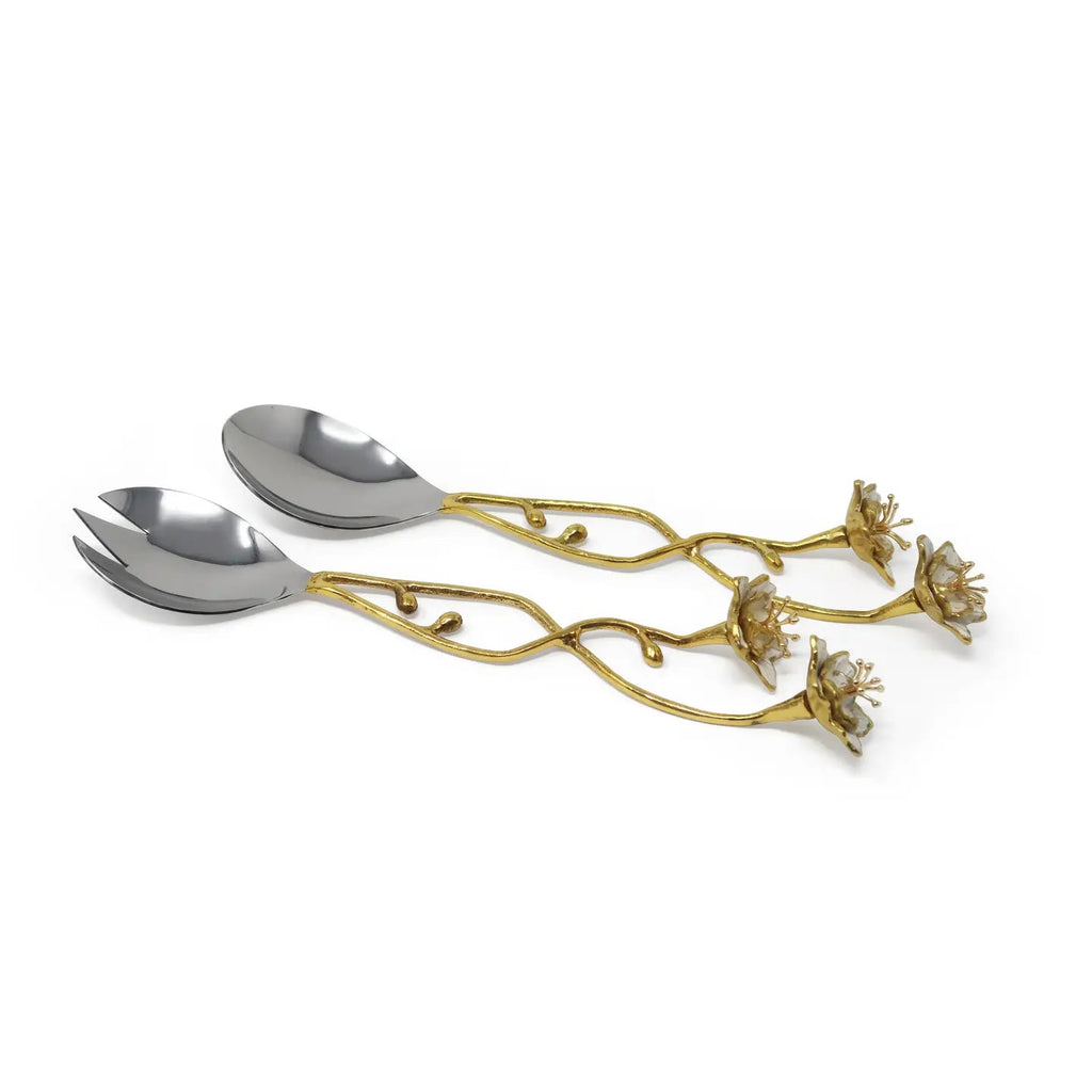 Gold Salad Server Set with Flower Handles Salad server set High Class Touch - Home Decor 