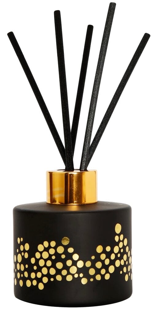 Gold Spotted Black Bottle Diffuser, "English Pears & Frees” Diffuser High Class Touch - Home Decor 