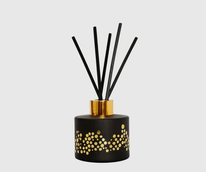 Gold Spotted Black Bottle Diffuser, "English Pears & Frees” Diffuser High Class Touch - Home Decor 