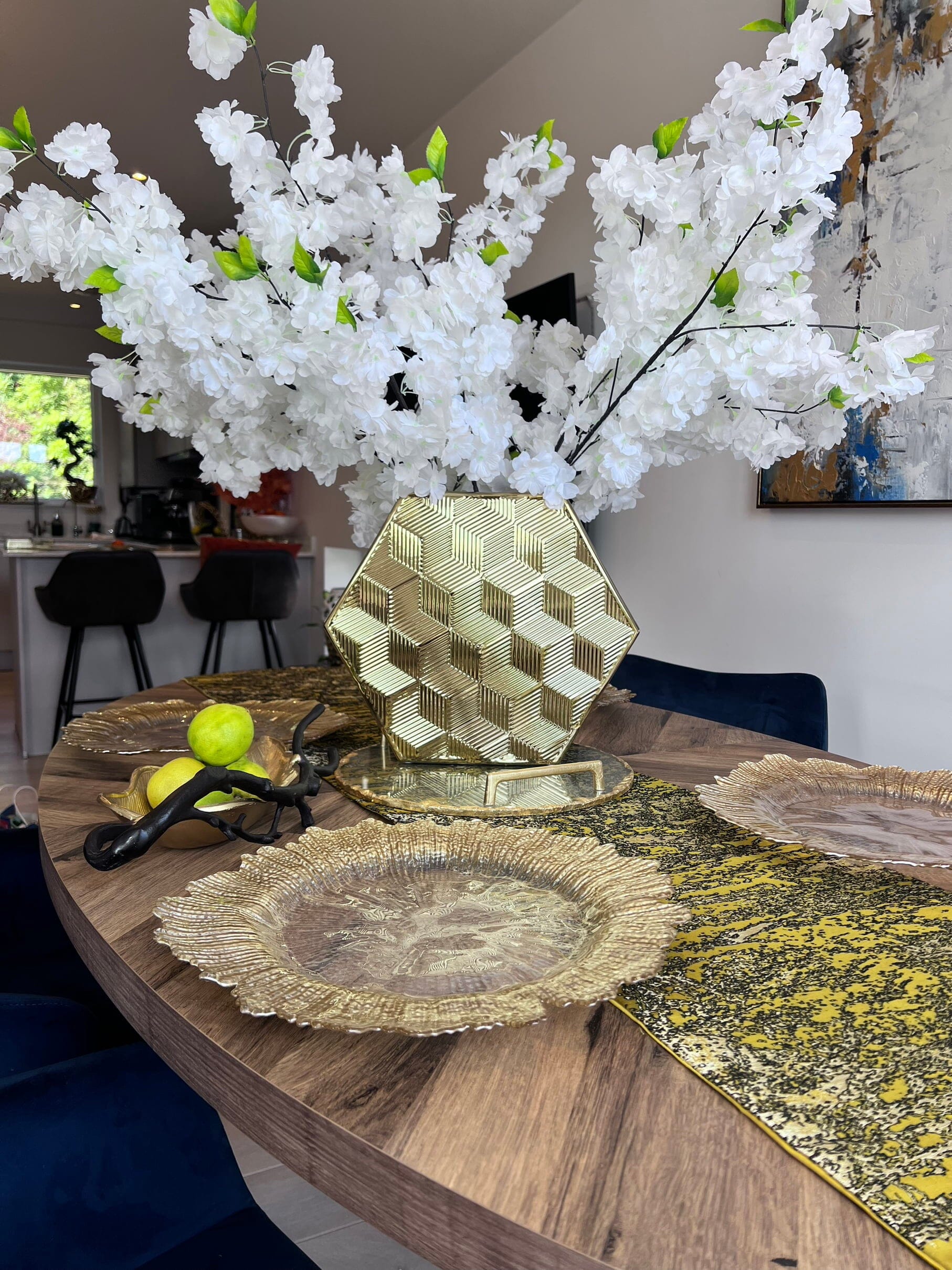 Gold Yellow Table Runner with Tassels Table Runner High Class Touch - Home Decor 