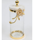 Hammered Glass Tea Canister White Flower and Gold Leaf Design Canisters High Class Touch - Home Decor 