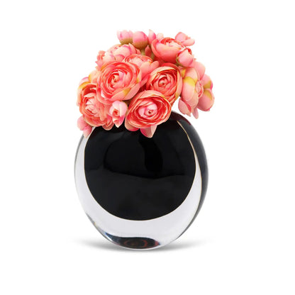 Inlay Glass Vase with Double Wall and Pink Flowers High Class Touch Black 