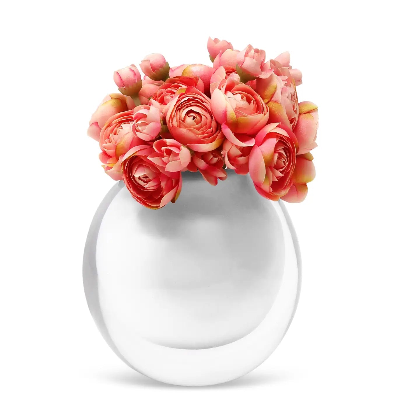 Inlay Glass Vase with Double Wall and Pink Flowers High Class Touch White 