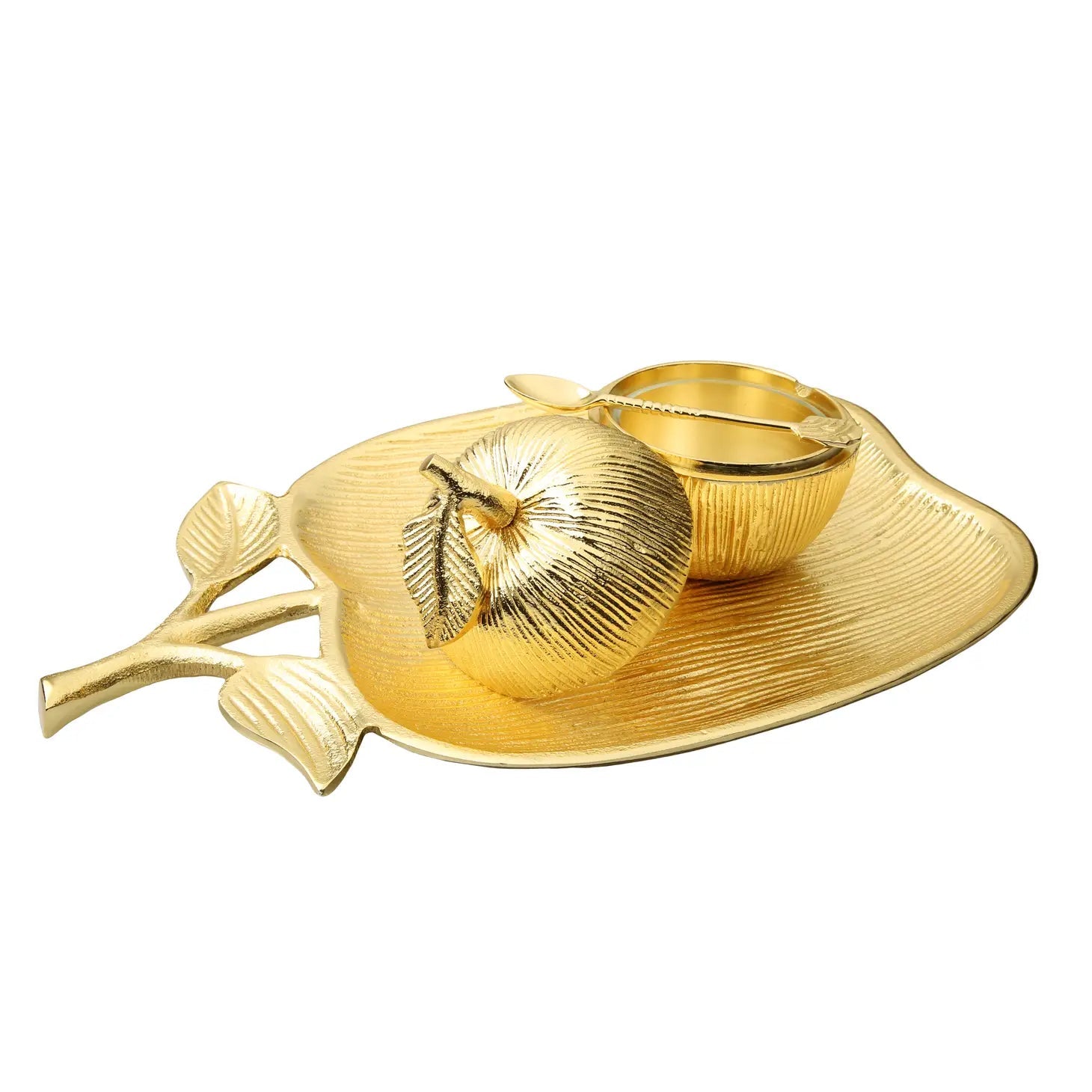 Large Apple Shaped Dish with Removable Honey Jar Sugar and Honey Jars High Class Touch - Home Decor 