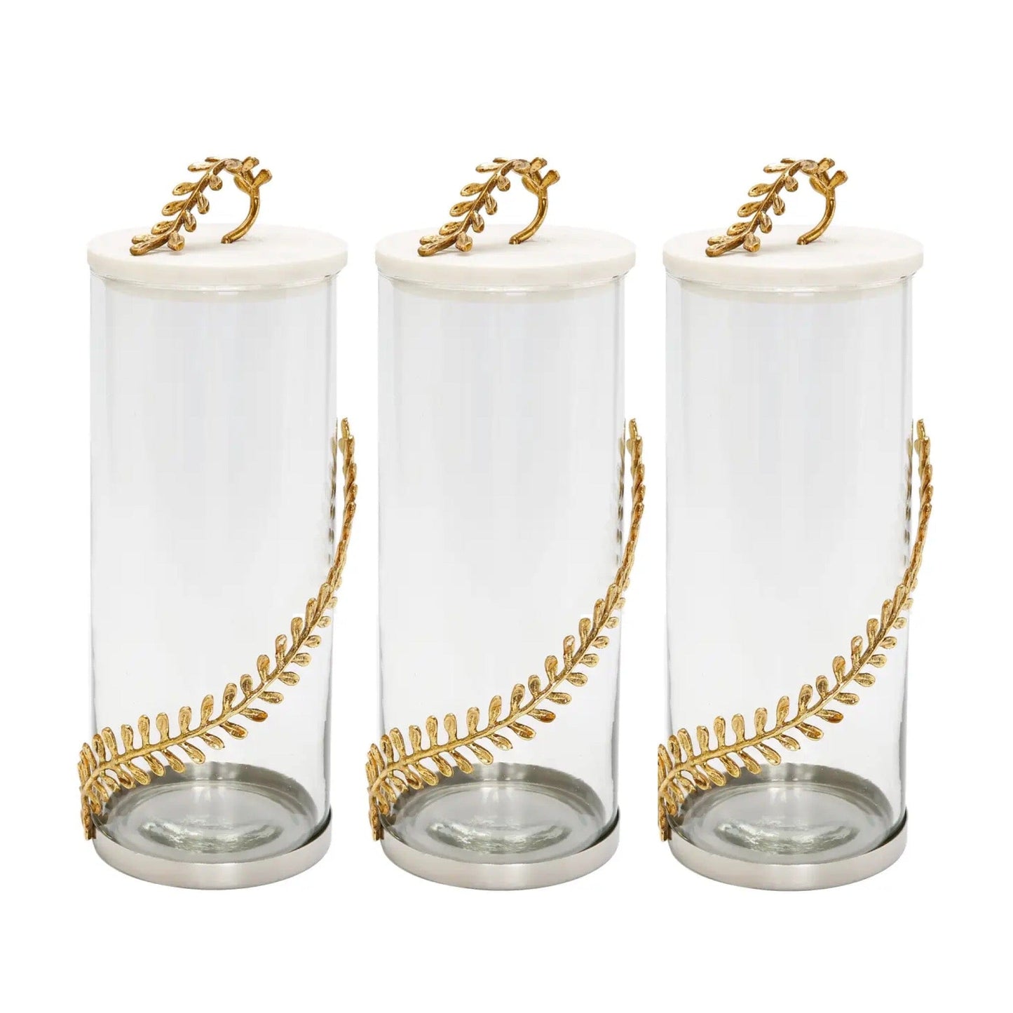 Large Glass Canister With Marble Lid Curry Leaf Design Canisters High Class Touch - Home Decor 