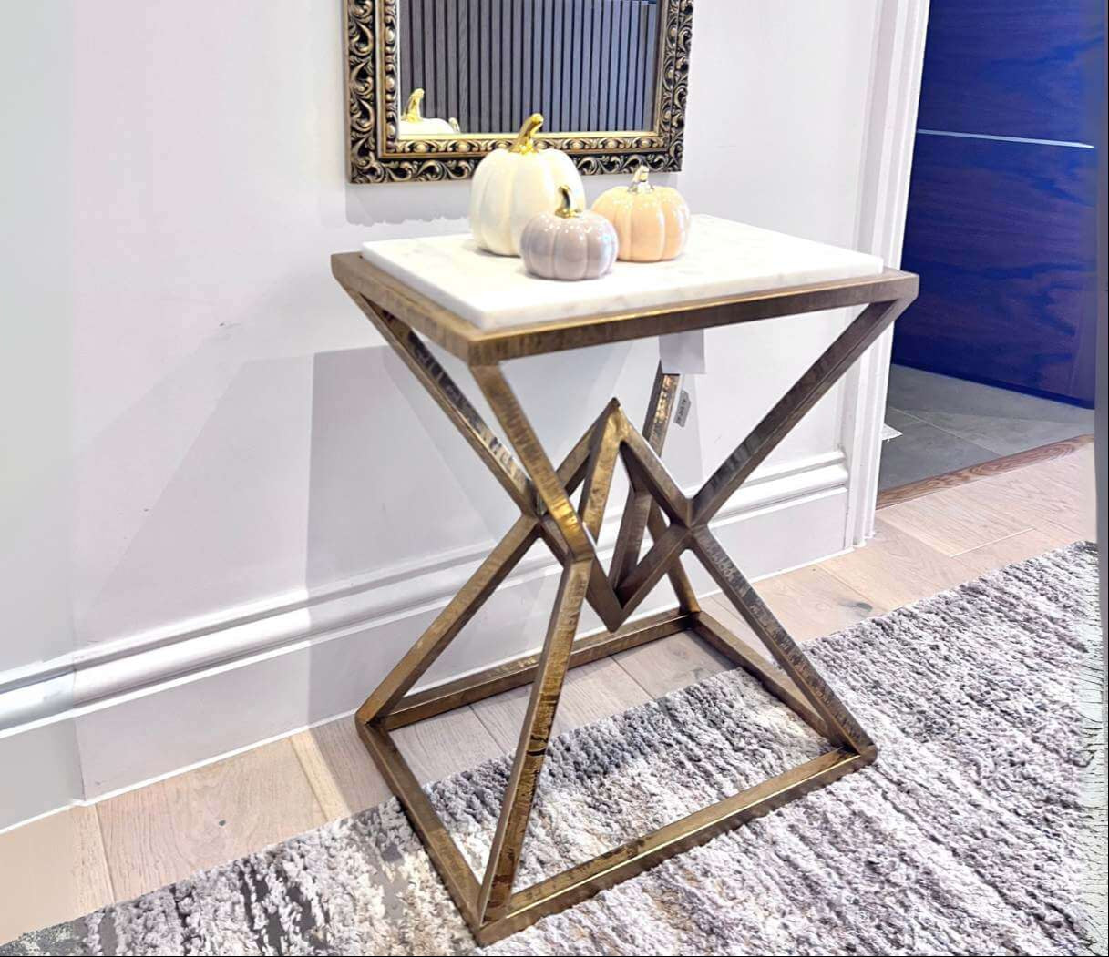 marble and gold side table living room decor