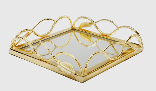 Mirror Napkin Holder with Gold Leaf Design Napkin Holders & Dispensers High Class Touch - Home Decor 