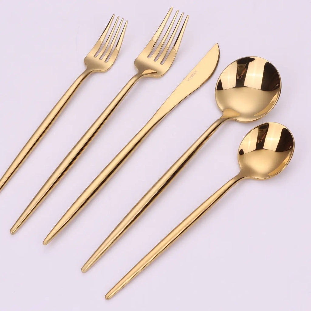 Morne 20 Pc Gold Silver Flatware Set, Service For 4 Cutlery High Class Touch - Home Decor All Gold 