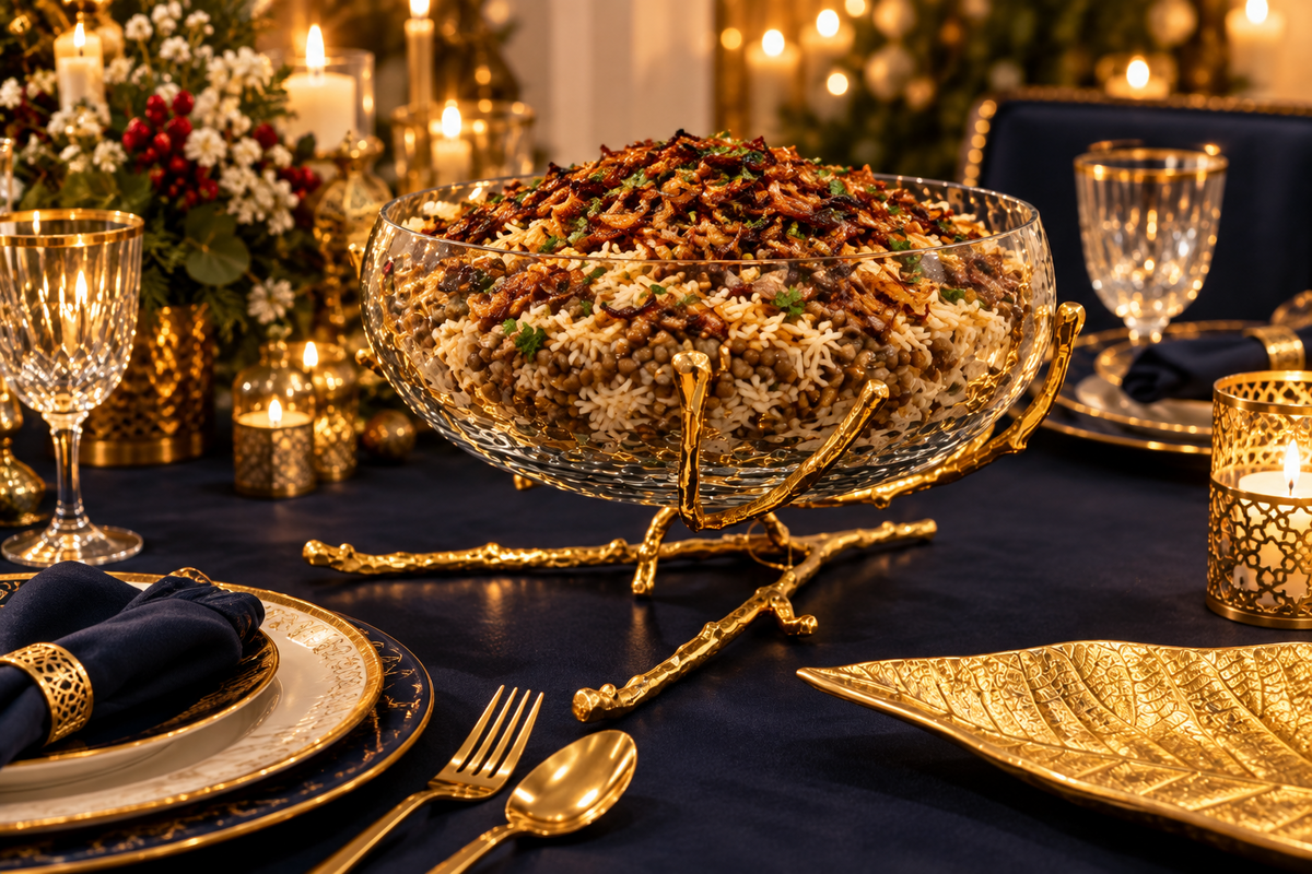 Luxury Gold Fruit Bowl – Glass Bowl with Brass Twig Base | Elegant Table Centrepiece
