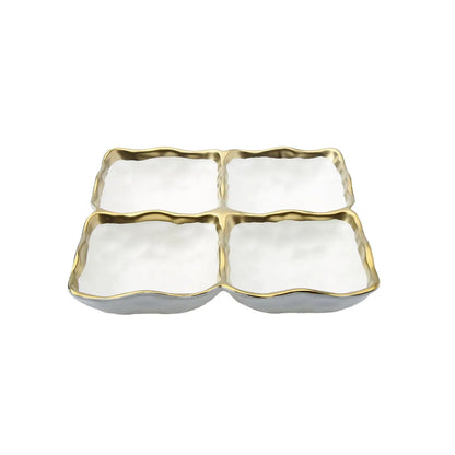 Porcelain White Relish Dish with Gold Rim Serving Bowls High Class Touch - Home Decor 4 Square 