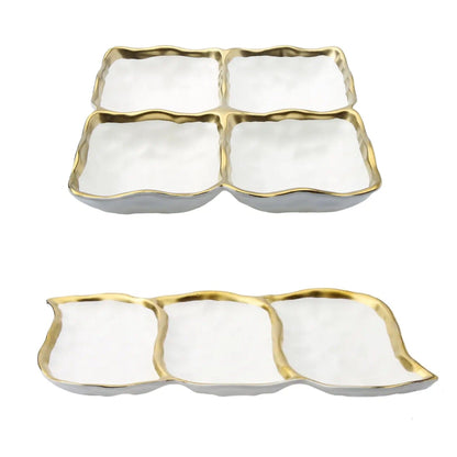 Porcelain White Relish Dish with Gold Rim Serving Bowls High Class Touch - Home Decor 