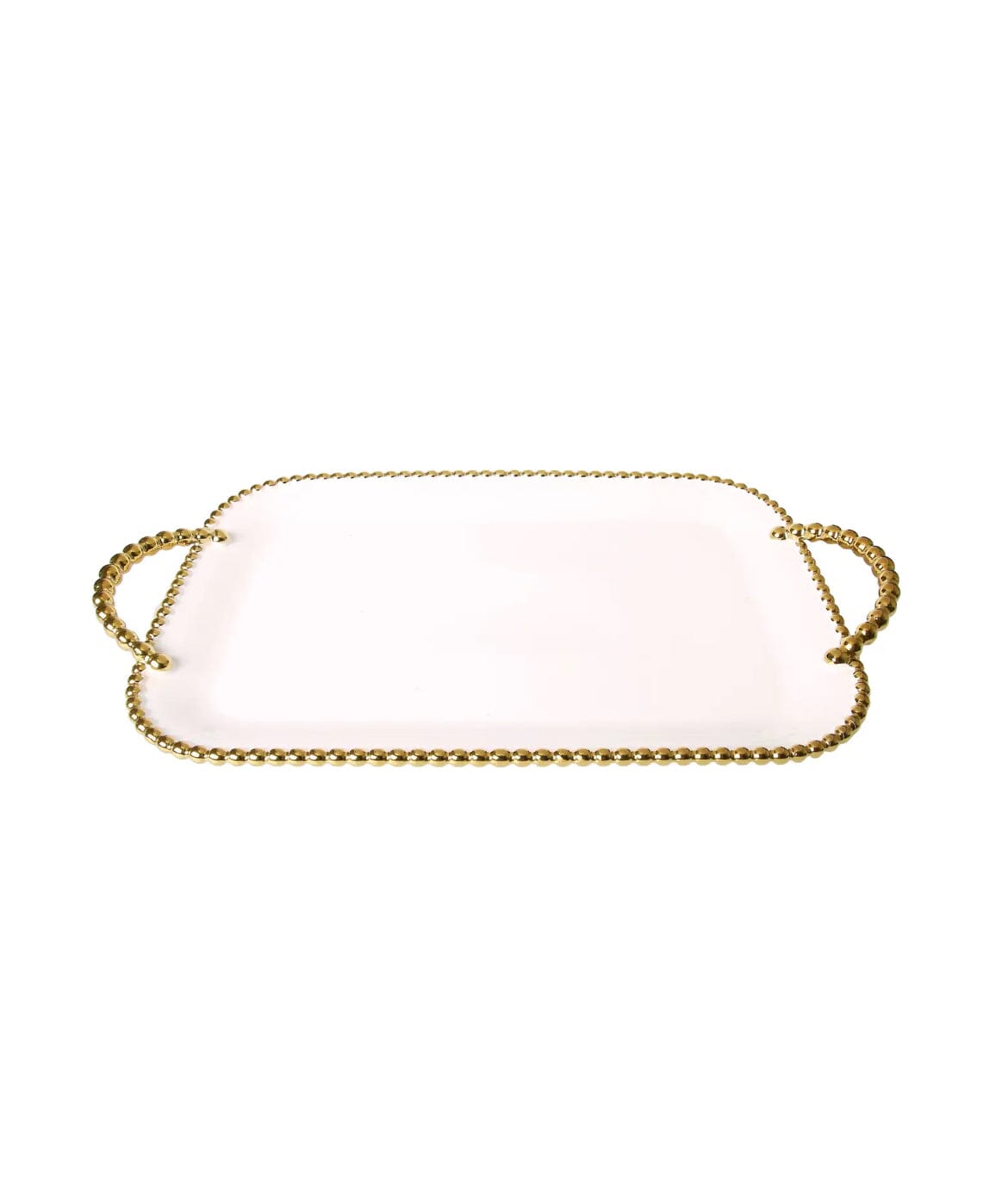 Porcelain White Tray with Gold beaded handles and design Decorative Trays High Class Touch - Home Decor 