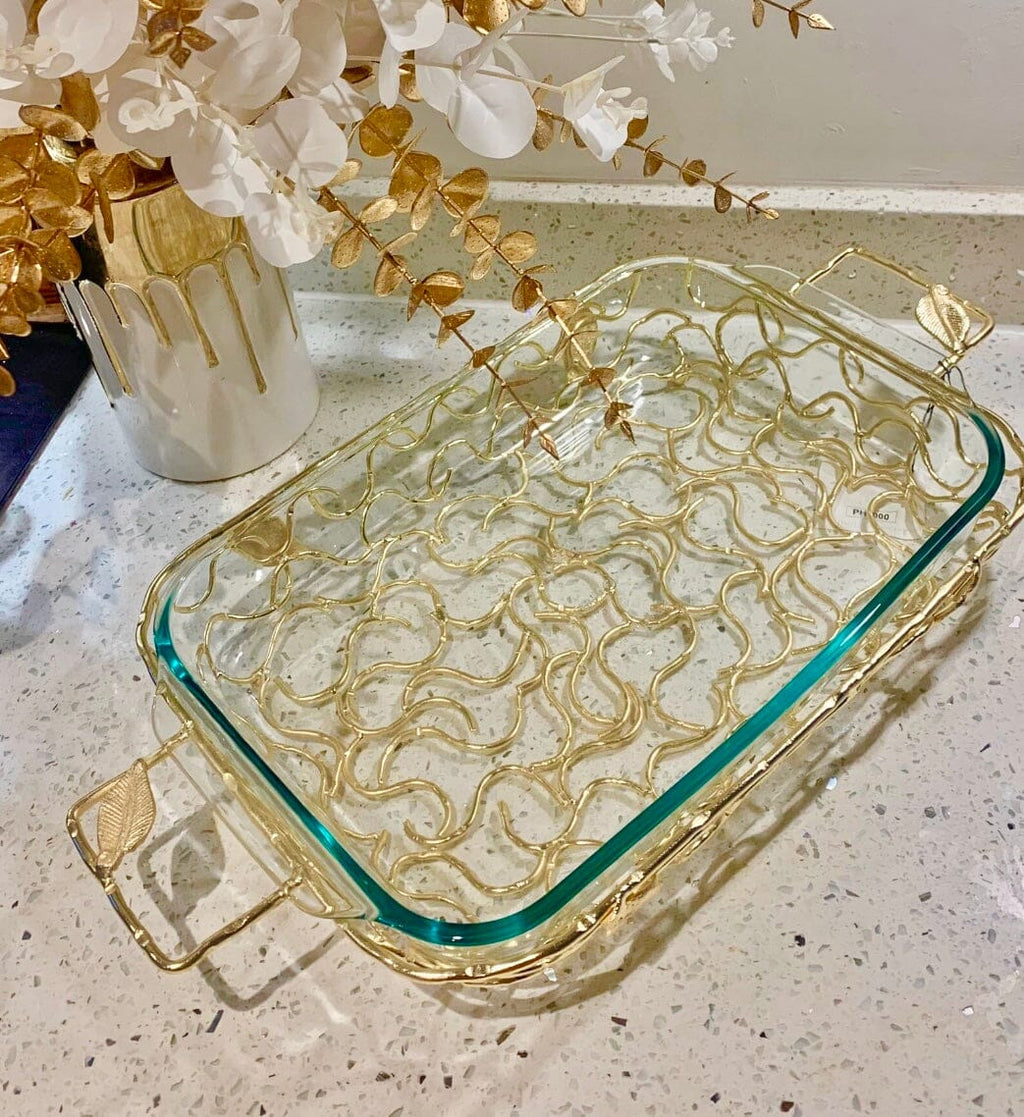 Rectangular Serving Pyrex Holder with Leaf Design Pyrex High Class Touch - Home Decor 