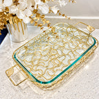Rectangular Serving Pyrex Holder with Leaf Design Pyrex High Class Touch - Home Decor 