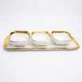 Relish Dish with 3 Square Bowls with Gold Trim - High Class Touch
