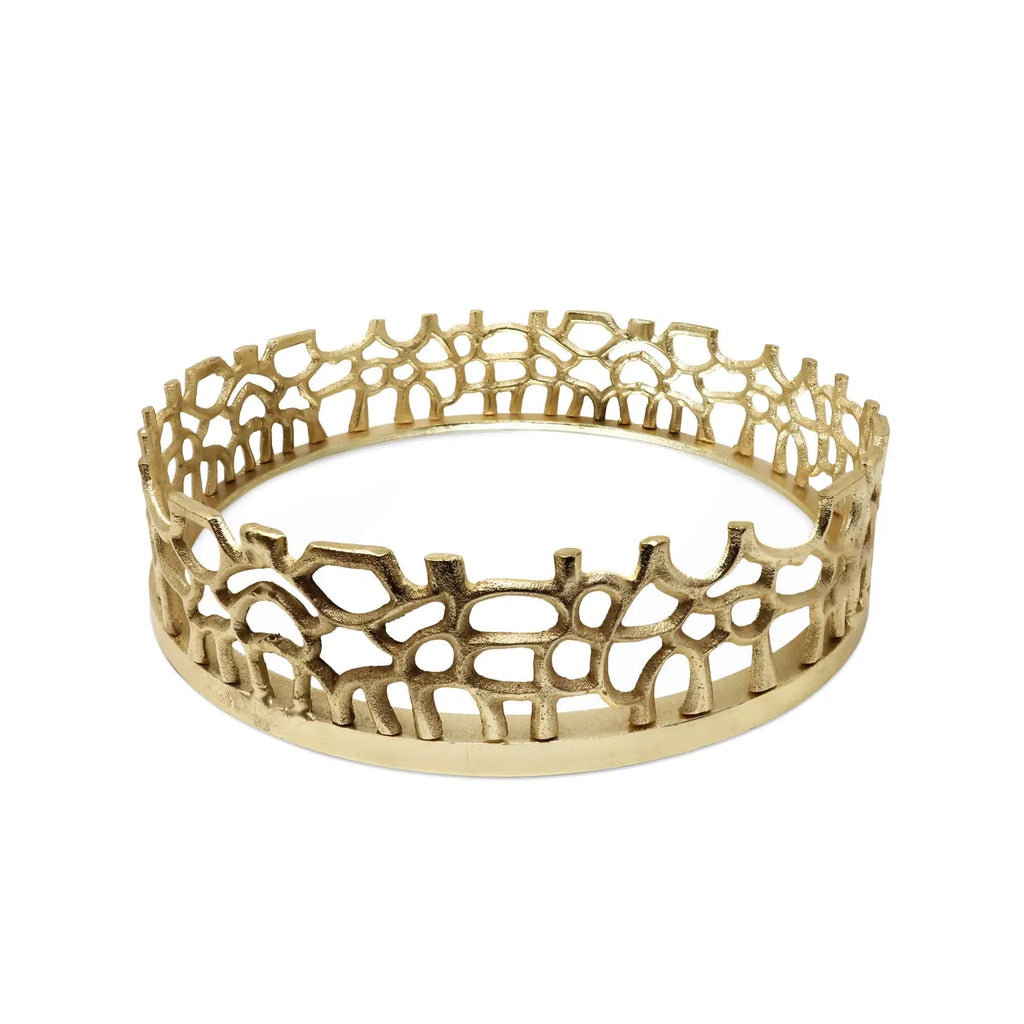 Round Gold Mirror Tray with Lace Design Decorative Trays High Class Touch - Home Decor 