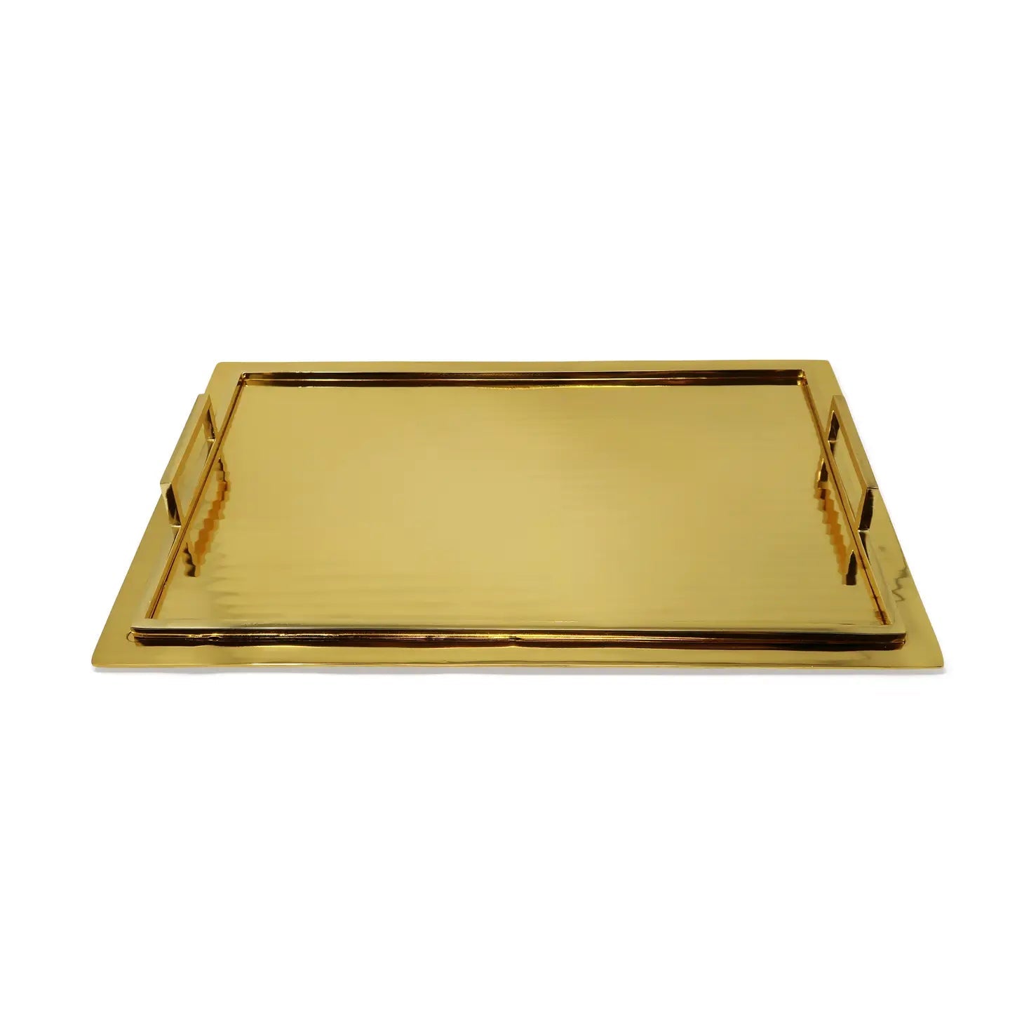 Serving Tray with Handles and Glossy Textured Design (3 colours) Decorative Trays High Class Touch - Home Decor Gold Medium 