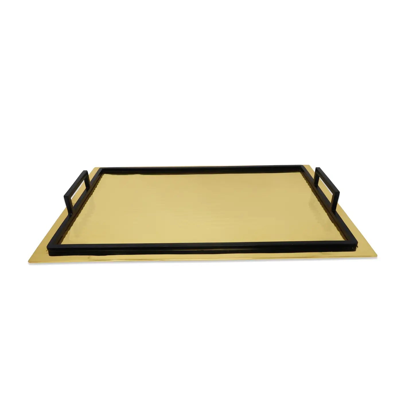 Serving Tray with Handles and Glossy Textured Design (3 colours) Decorative Trays High Class Touch - Home Decor Gold/black handles Medium 