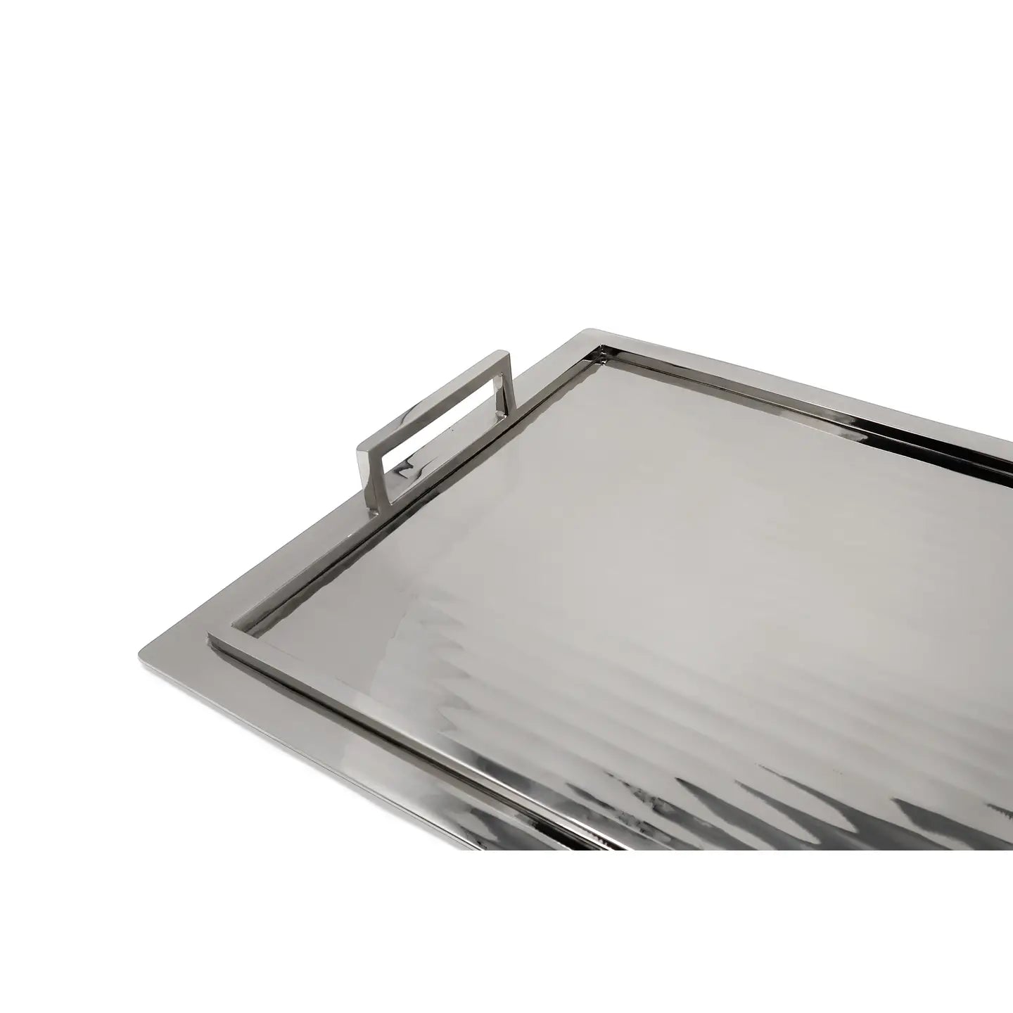 Serving Tray with Handles and Glossy Textured Design (3 colours) Decorative Trays High Class Touch - Home Decor Silver Medium 